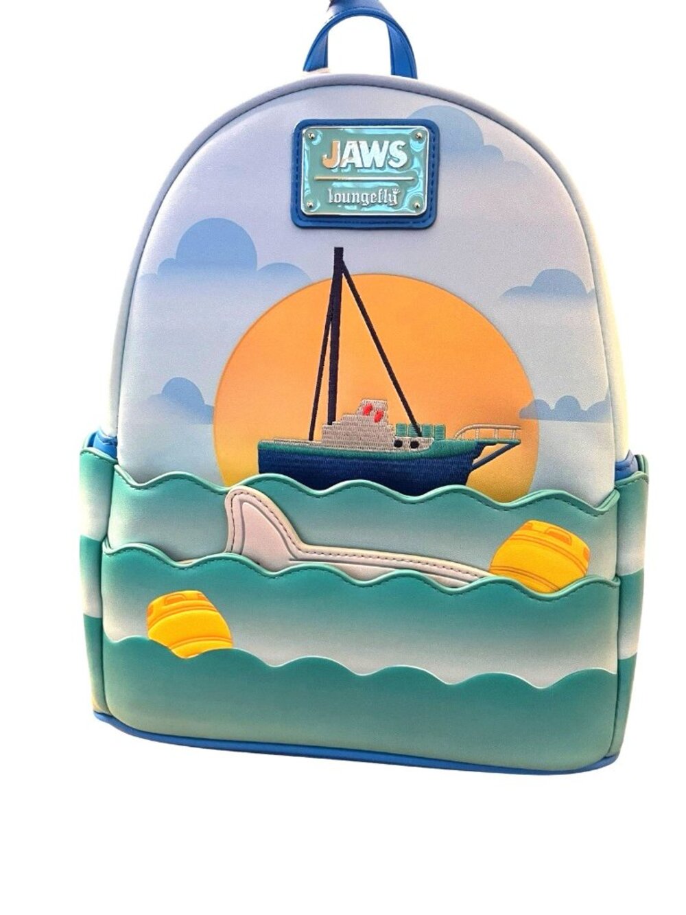 Loungefly Jaws Swimming in Ocean Boat Universal Mini Backpack Bag 50th Ann NWT - Picture 2 of 6